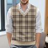 Men's Plaid Printed Sleeveless V-neck Vest Knit Jumper