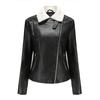 Women Fashion Slim Fit Pu Leather Jacket Long Sleeve Lapel Collar Zipper Fall Winter Coat