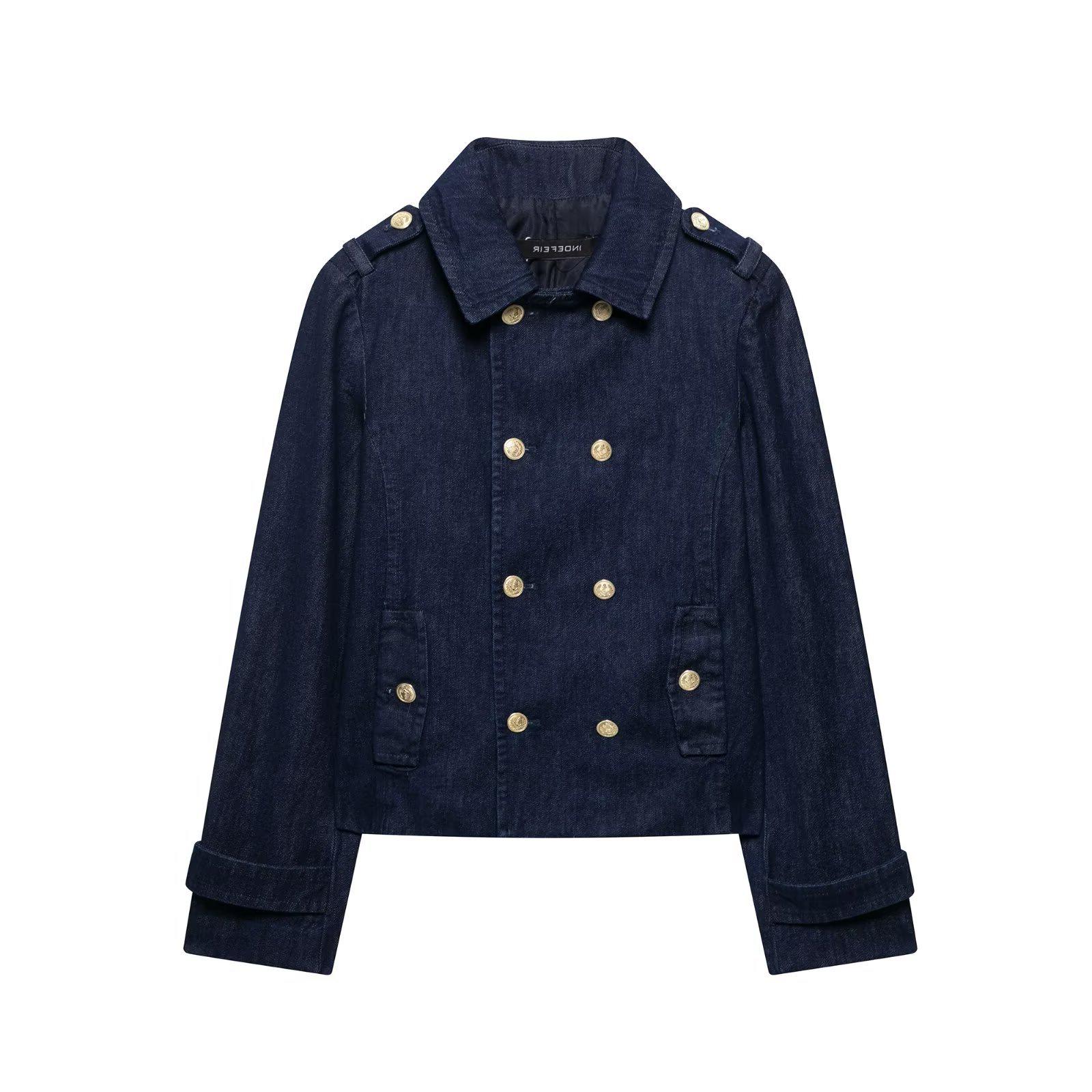 

TAOP&ZA Women s Spring Double-Breasted Denim Jacket with Turn-Down Collar Medium