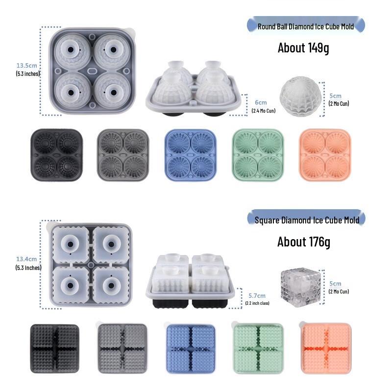 Diamond Pattern Ice Cube & Ball Mold Set