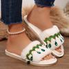 Fashion Fashion Rhinestones Decor Plush Slippers Women 2025 Autumn Winter Soft Warm House Slippers Woman Open Toe Non Slip Indoor Slides