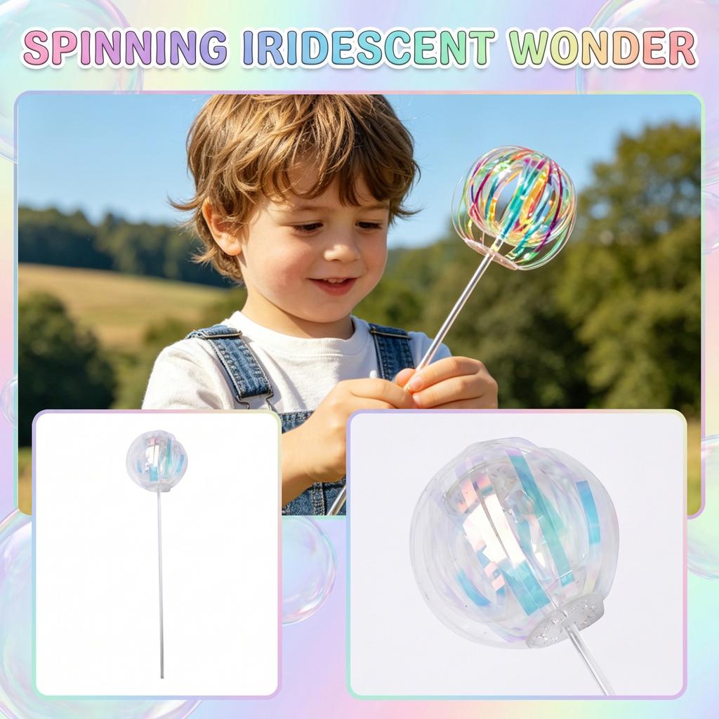Rotating Magic Bubble Wand Stress Relief Toy with Rainbow Effect for Sensory Play and Relaxation Suitable for Kids and Adults
