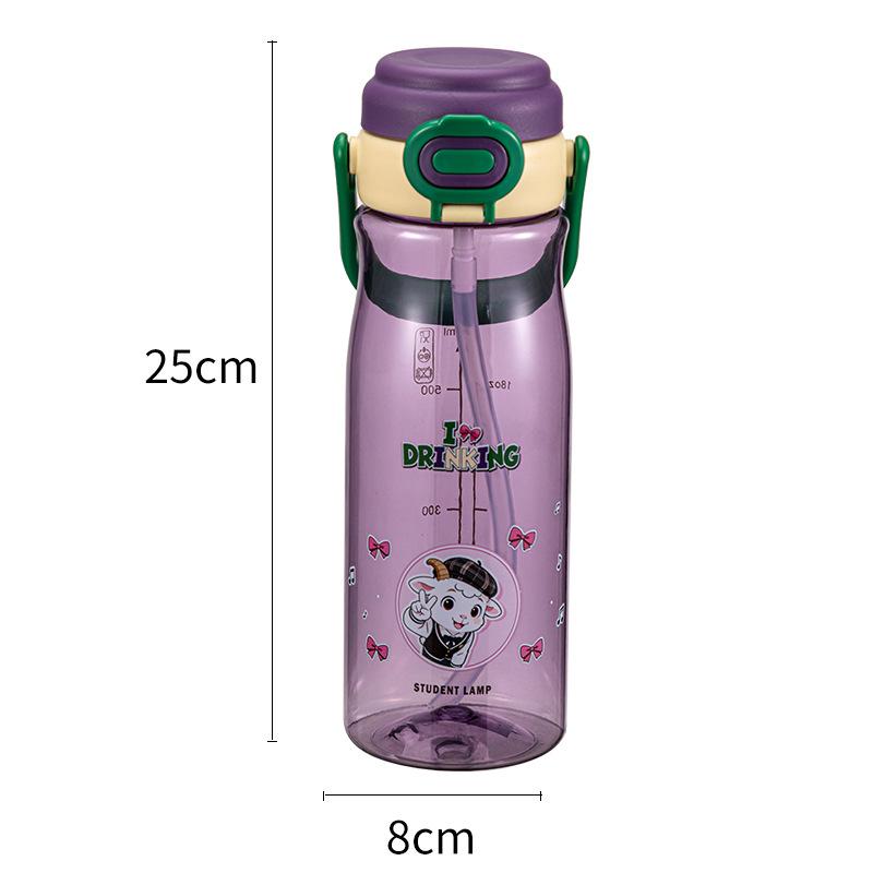 Water bottle new cartoon straw cup with buckle portable handle plastic cup student school cup wholesale