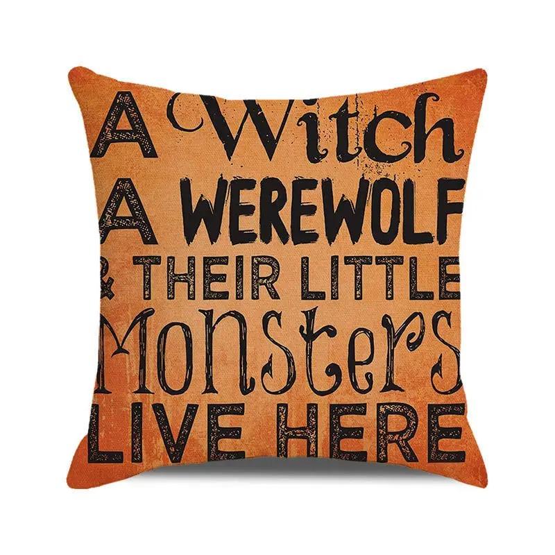Halloween Decorative Cushion Cover Pumpkin Bat Wizard Ghost Pillowcase Suitable for Home Living Room Sofa Room Decoration