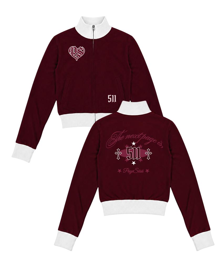 Pages Is Ii Ps Heart Print Standard Fit Contrast Track Top Burgundy