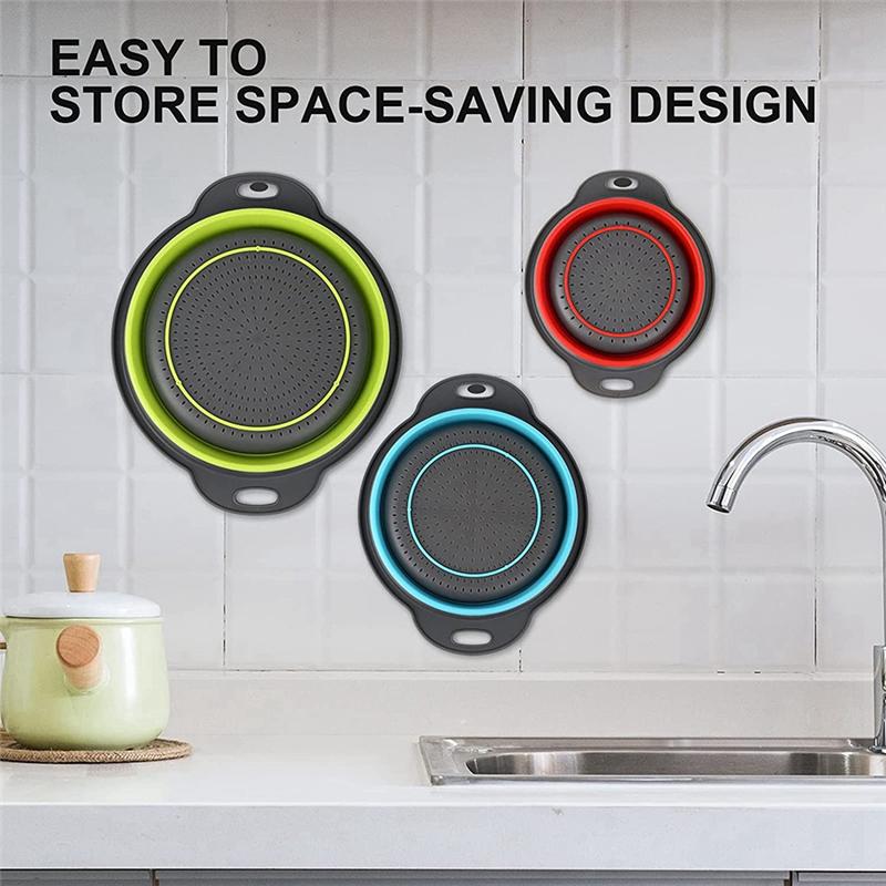 Good-Collapsible Colander, Set Of 3 PCS Collapsible Strainer, Colander Perfect For Draining Pasta, Fruits And Vegetables