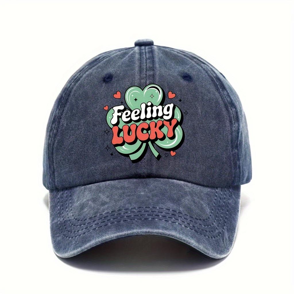 Feeling Lucky St Patrick Day Shamrock Baseball Cap Distressed Unisex Casual Adjustable Hat
