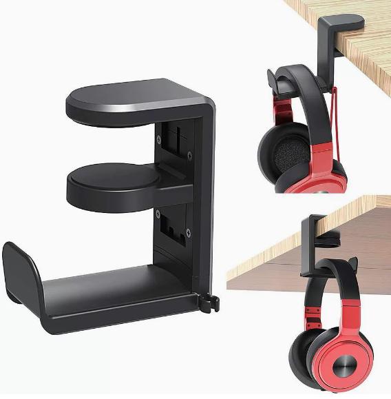 Under-Desk No-Drill Headphone Stand, 360-Degree Swivel Headphone Hanger, Foldable Headphone Holder