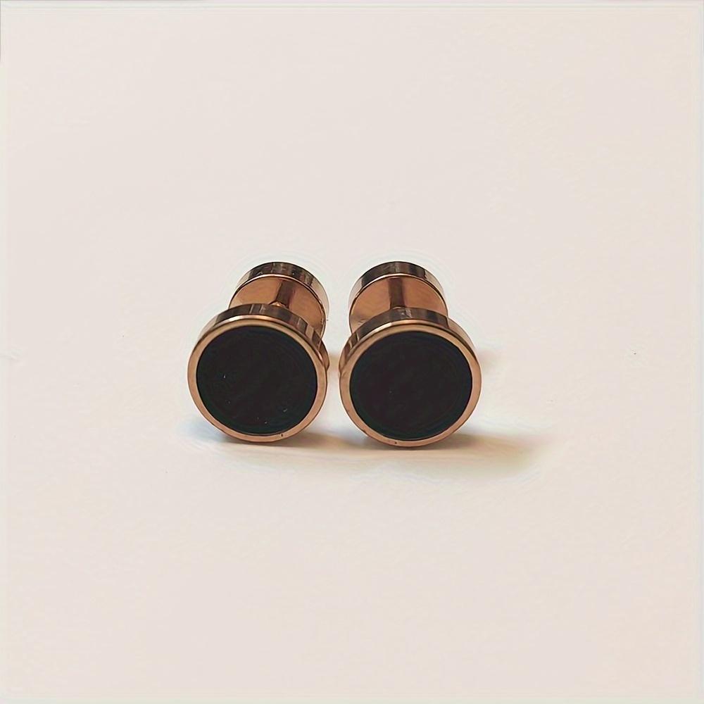 2pcs Unisex Punk Stainless Steel Simple Drip Oil Double Side Barbell Dumbbell Round Stud Earrings for Men Women Hip Hop Jewelry