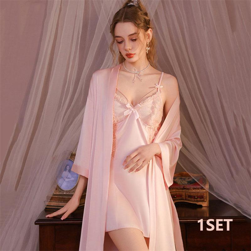 New Elegant French Style Pure Passion Strapless Pajama Set with Supporter Pad Women's Nightwear Set Lace Style Strapless Nightgown for Home