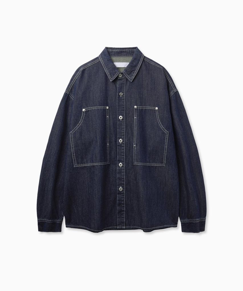 Nopeimeoseu Carpenter Pocket Denim Shirts (Blue)