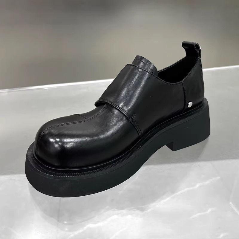 Lazy Big Head Men's British Commuting One-pedal Platform Leather Advanced Sense of Inner Height Increase Casual Derby Shoes