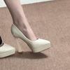 Black Waterproof Table High Heels Women's 2025 Autumn New Thick Heel Pointed Temperament Advanced Not Tired Feet Professional Single Shoes