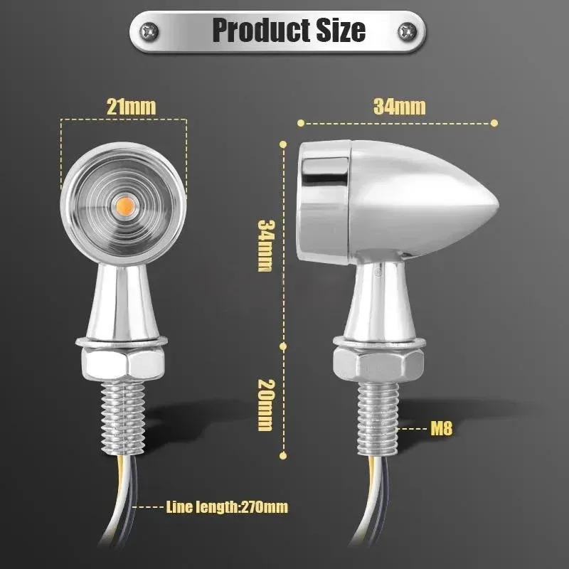 Motorcycle LED Turn Signal Light Chrome Bullet Moto Led Brake Stop Lights 8mm 12V Mini Signal Lamp For Honda Yamaha Cafe Racer