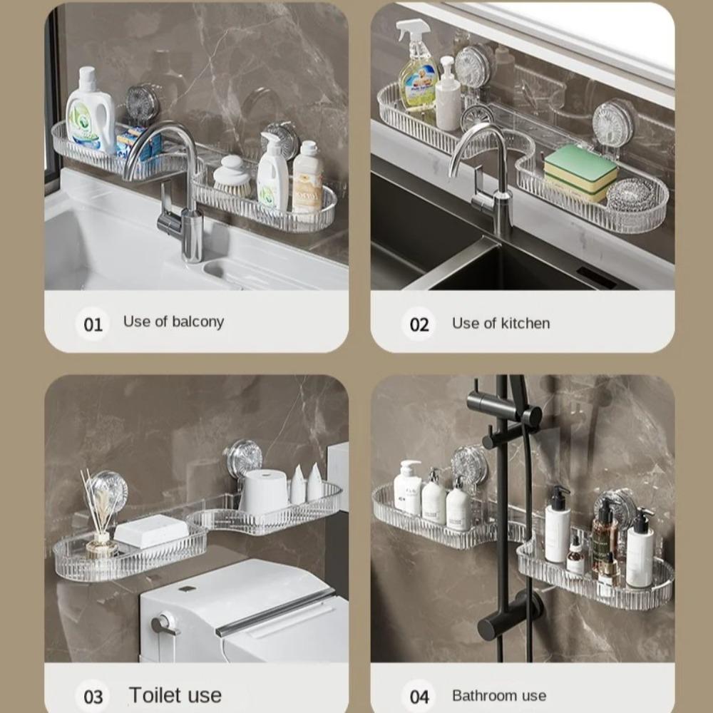 Non-punching Bathroom Storage Shelf Suction Cup Toilet Washstand Organizer  Sink