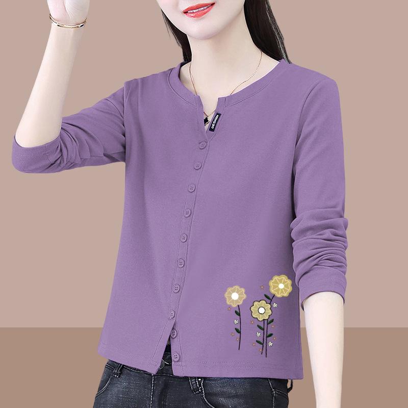 Women's Long Sleeve Round Neck T-Shirt - Pure Cotton, Petite Chic, Spring/Autumn 2025 Fashion