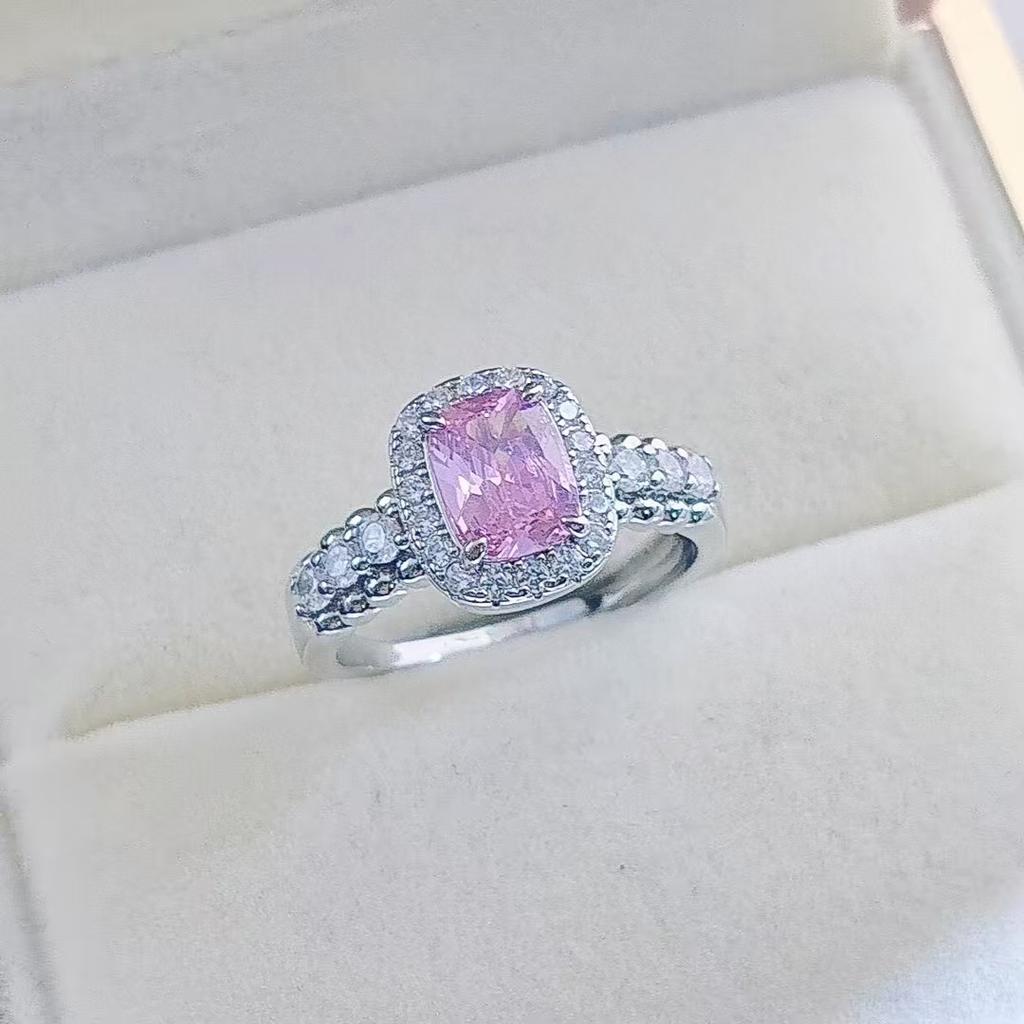 Accessories Fat Rectangle Pink Zir*****Pen Ring Luxury Temperament Versatile Pink Diamond Ring Women