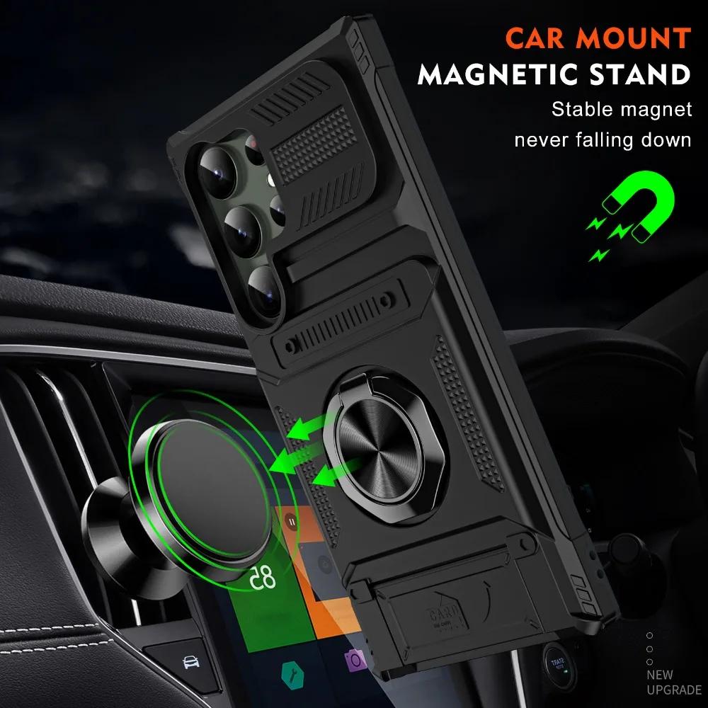 Shockproof Heavy Duty Hard with Card Slot Stand Cover Phone Case for Samsung Galaxy S25 Ultra Plus S24 S23 FE A15 A25 A35 A55