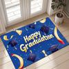 1pc Graduation Celebration Doormat - 0.47inch Thick Flannel Non-Slip Machine Washable Floor Mat with Blue Happy Graduation Desig