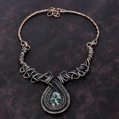 Collar de Serafinita Collar Envuelto en Alambre de Cobre Collar Ajustable Joyería de Cobre Collar de Piedras Preciosas Hecho a Mano Regalo Para Mamá Joyería Asombrosa