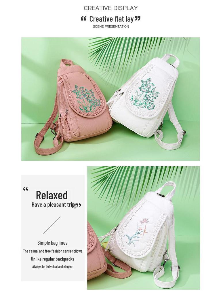 Bestickter Leder-Rucksack mit Blumenmuster: Brusttasche im nationalen Stil zum Einkaufen und Reisen