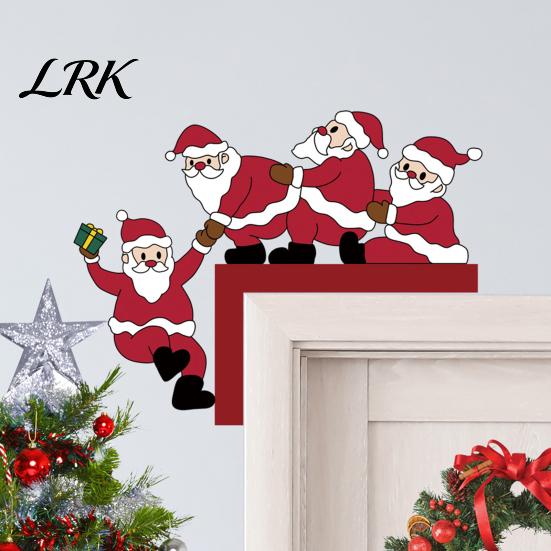 Winter Holiday Room Decor Christmas Door Corner with Snowman/Elk Designs, Wooden Hanging Ornaments Frame Ornament, Decorative Topper Home Festive Elk