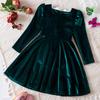 Girls Fashion Cute French Lace Neckline Princess Dress Long Sleeve Solid Color Dresses