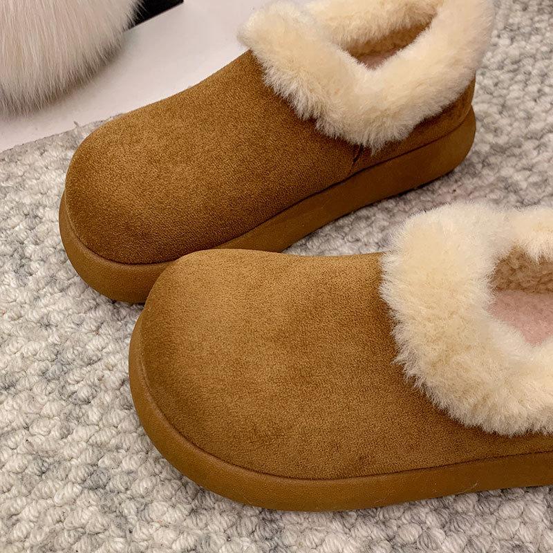 Leather Velvet Small Potato Women's New Autumn and Winter One-pedal Snow Boots Thick-soled Warm Cotton Shoes