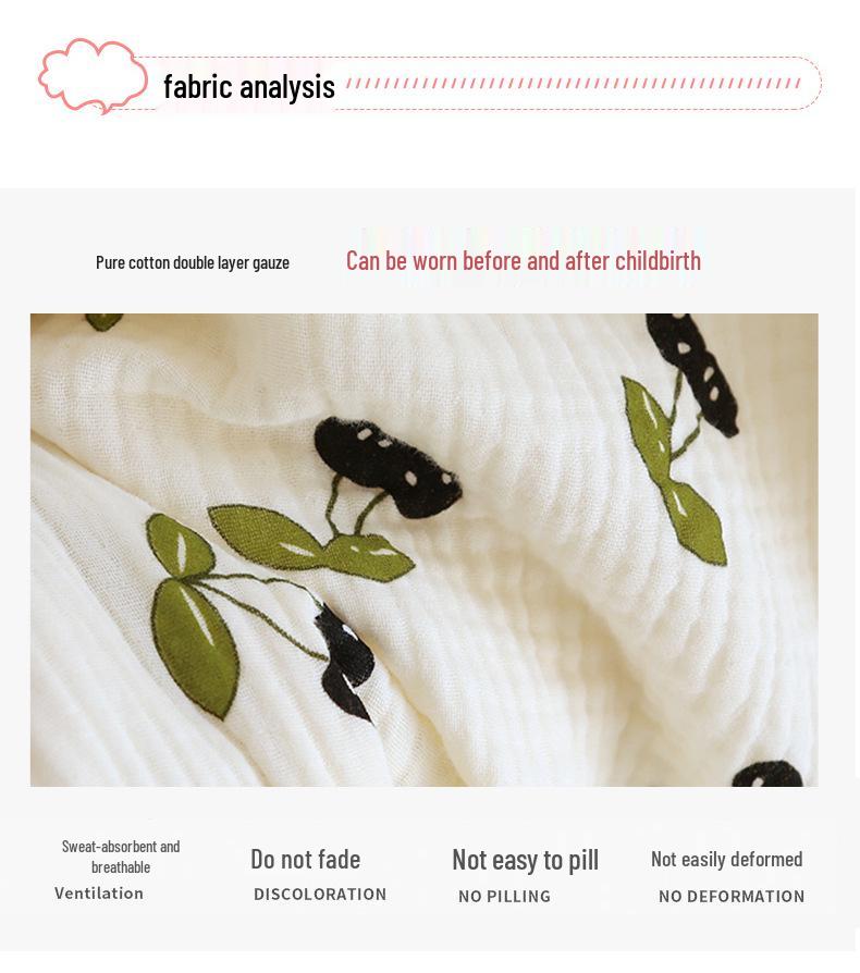 Celobavlněné těhotenské gázové šaty před porodem s kalhotami, poporodní pyžamo a noční košile pro kojení Letní svrchní oděv