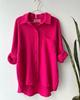 European and American Women's Plus Size Two-Piece Crinkled Set: Long Sleeve Turn-Down Collar Shirt & High Waist Drawstring Shorts.