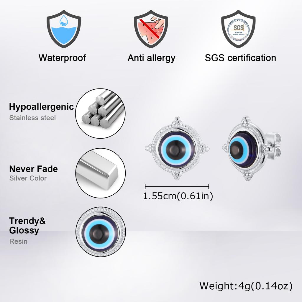Fashion Unique Round Lucky Evil Eye Stainless Steel Stud Earrings for Men Women Hypoallergenic Stylish Piercing Jewelry Gifts