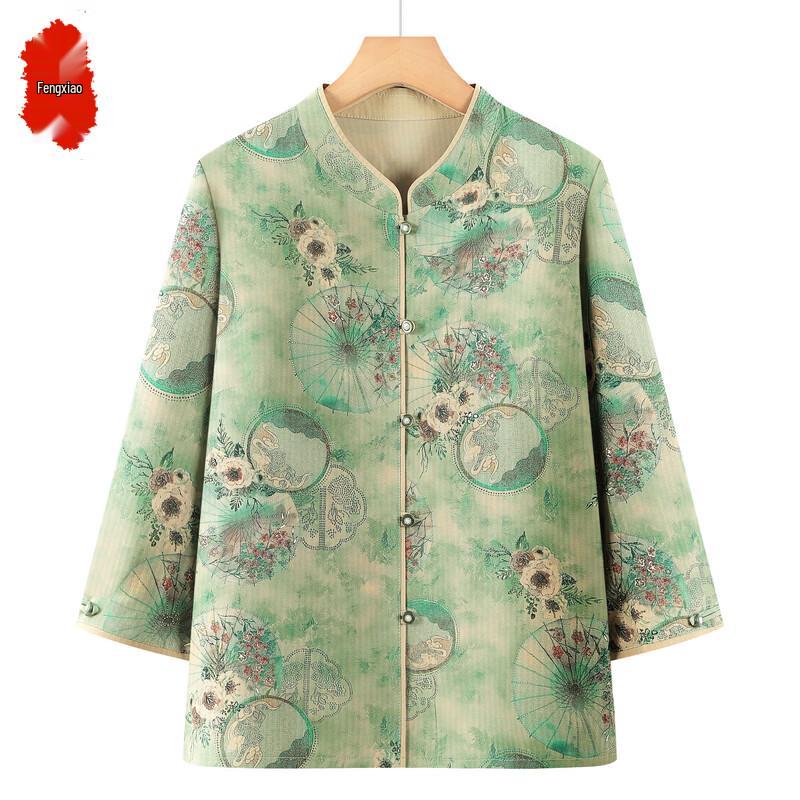 Elegant New Chinese Style Floral Print Blouse for Women 3XL