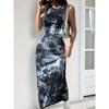 Women's Sleeveless Round Neck Tie-dye Printed Tight Vest Dress