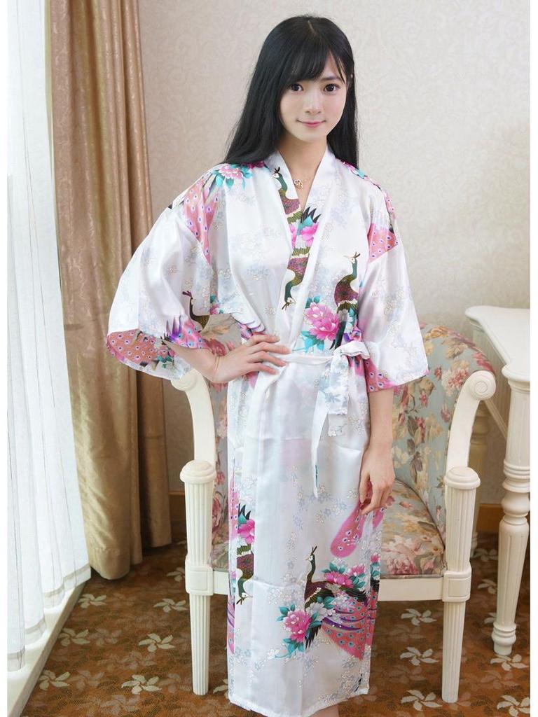 Damen Übergröße Pfau Tang Anzug Seiden-Ausgabe Bademantel Pyjama