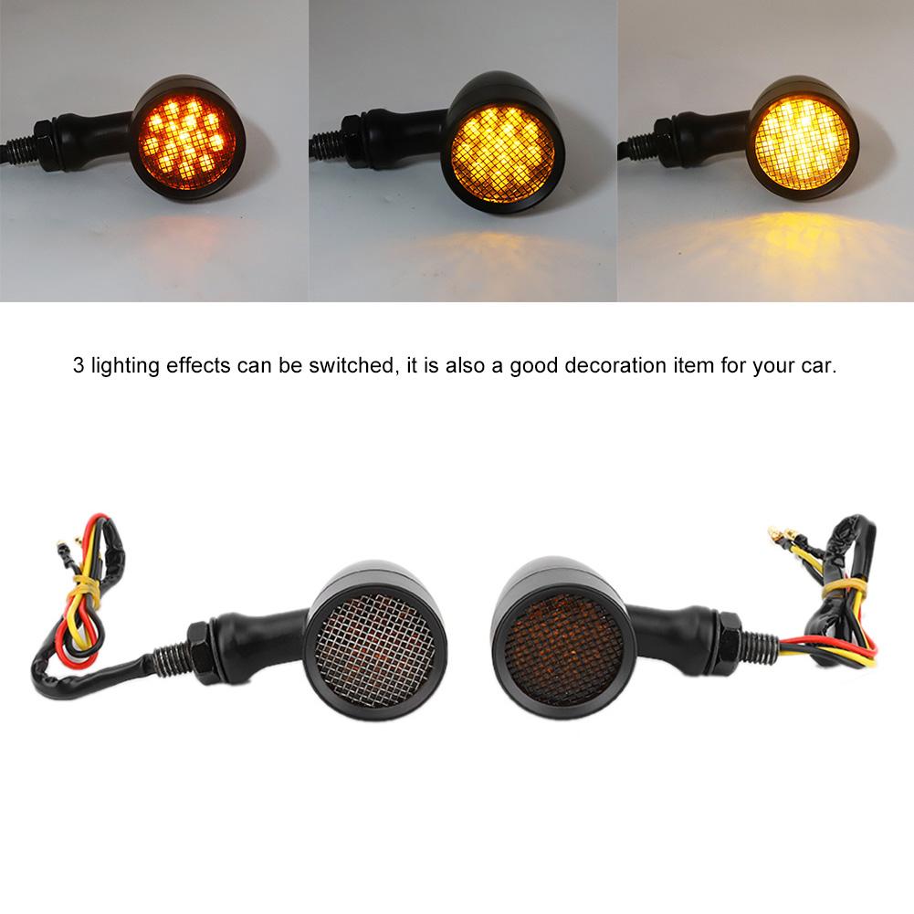 2Pcs Motorcycle Turn Signal Lamp Brake Light Vintage Grille Modification AccessoryBlack