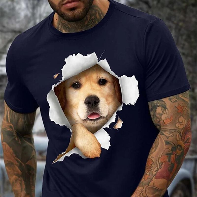 Trendy Men's T Shirt Summer Cute Pet Golden Retriever Graphic 3D Printed Short Sleeve