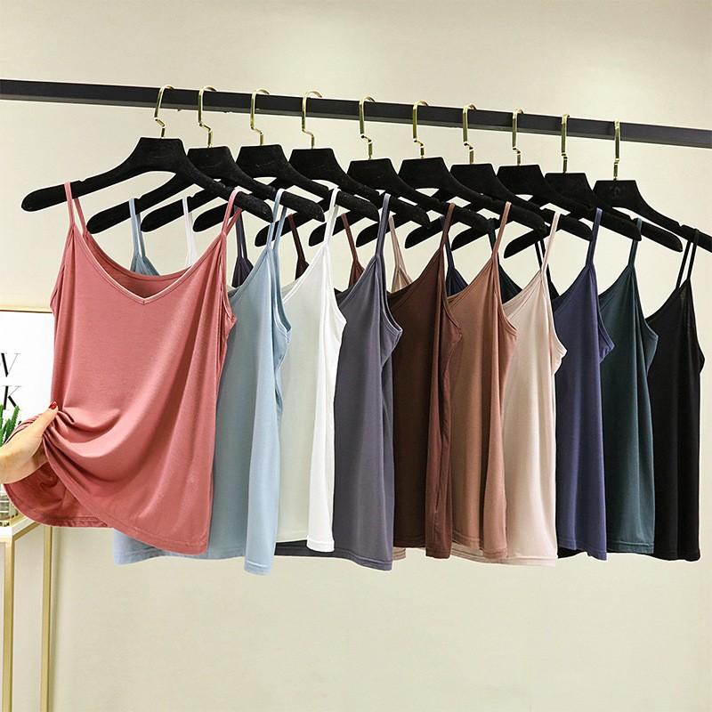 Modal Small Suspender Women's Solid Color V-Neck Sleeveless Slim Bottom Vest Wear Inside Top Shot Can Be Weared Outside