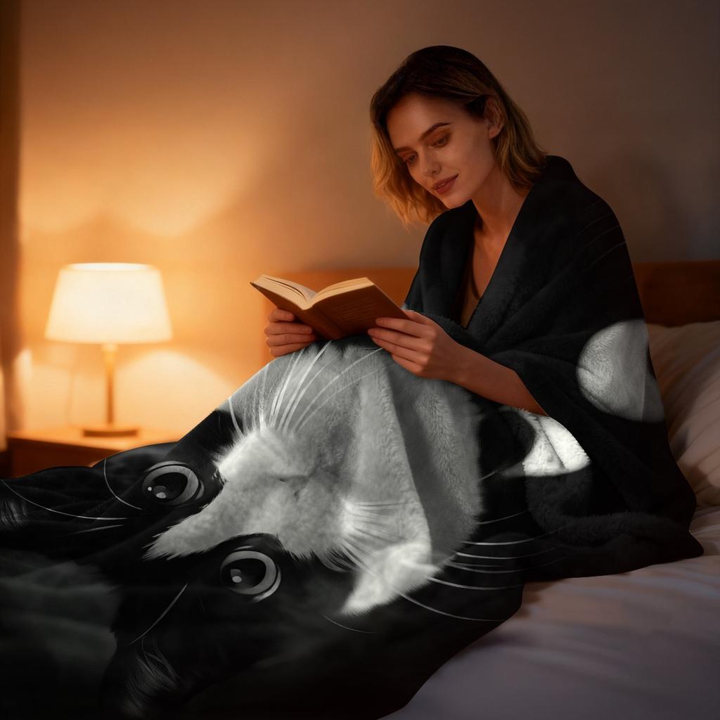 Charming Black & White Tuxedo Cat Throw Blanket - Cute Pet Pattern Cozy Sofa Bed Cover for Stylish Modern Home Decor