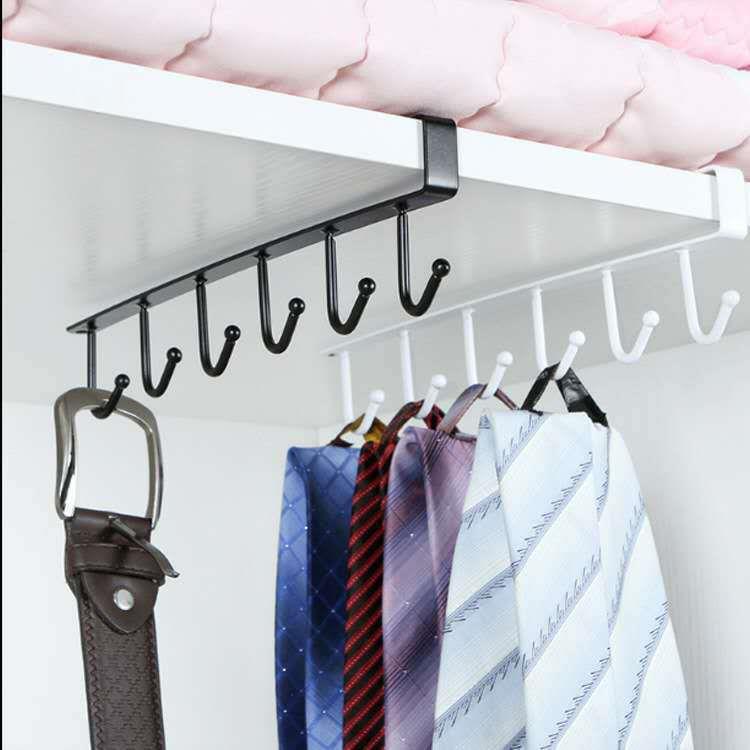 Iron Cabinet Storage Rack with 6 Multifunctional Nail-Free Hooks