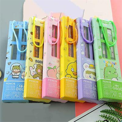 5-in-1 Premium Pencil +Pencil Sharpener+Eraser +Ruler Portable Student Gift Box for School Birthday Prizes