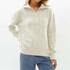 Women's Fashion Casual Loose Lazy Versatile Short Retro Cable Half Zip Long Sleeve Knit Sweater Pullover Sweater