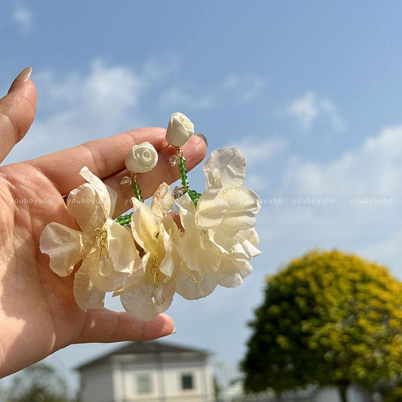 Flower Glass Beads, Water Droplets, Fringed Earrings, Mori Vacation Style Fashion Earrings, Sweet and Fresh Temperament Earrings
