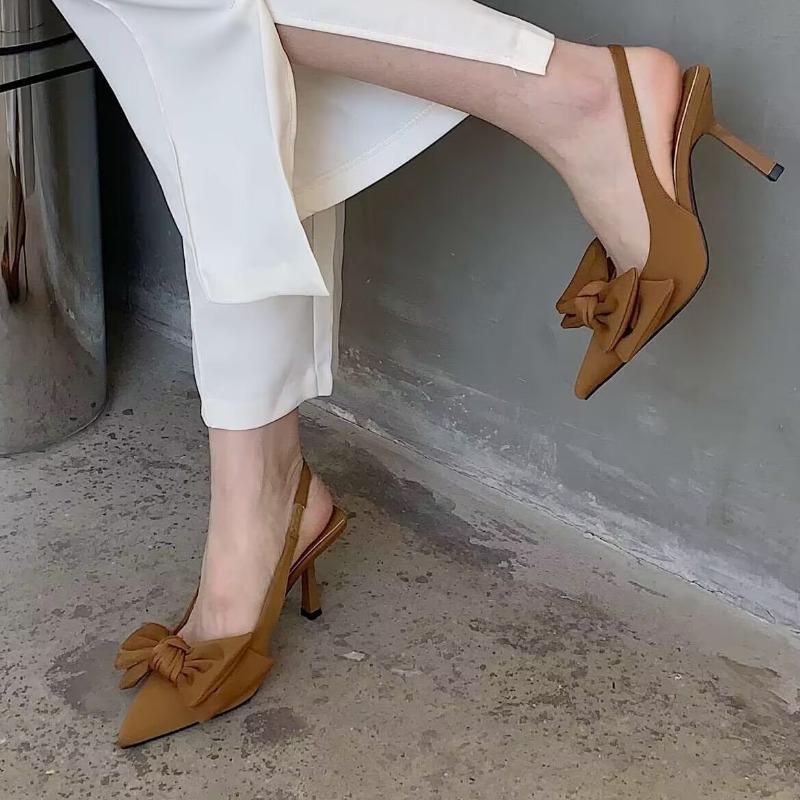 

Женские босоножки на высоком каблуке Модные Весенние Новые Удобные Дизайнерские Туфли с Бабочкой Сексуальные Босоножки с Острым Носком Zapatos De Mujer 35 хаки