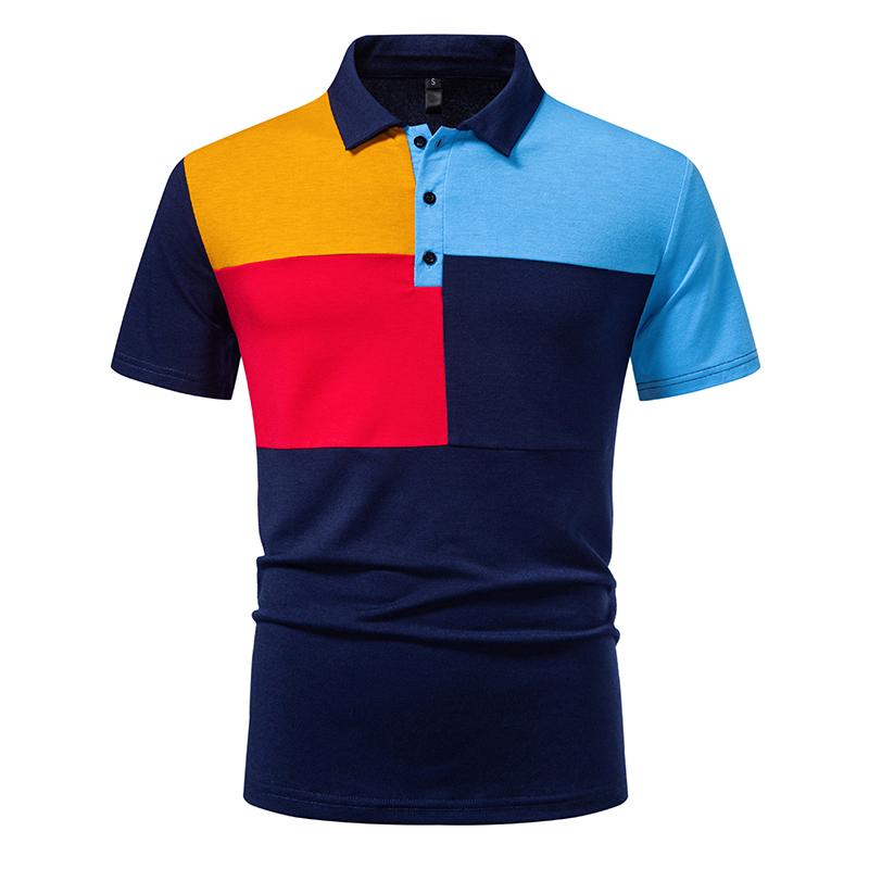 

Summer Polo Shirts for Man Camisa Elegante Golf Wear Patchwork Color Designer Short Sleeve Polos De Hombre Mens Street Tees S тёмно-синий