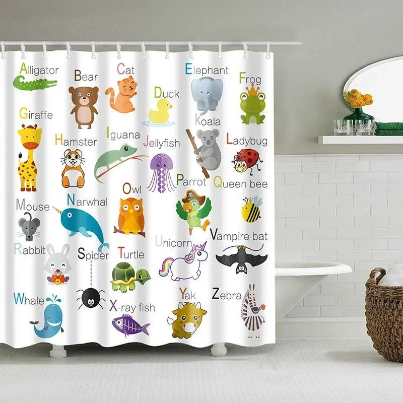 Rideaux de bain animaux dessin animé, housse de baignoire, douche avec crochets