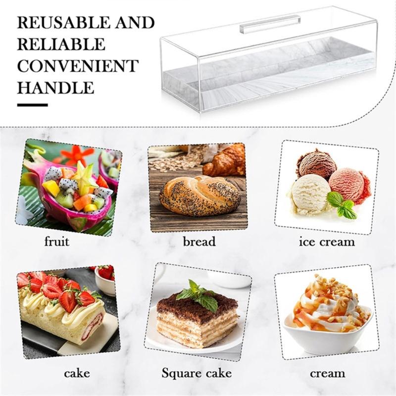 Rectangular Cake Display Box with Clear Lid Acrylic Cake Box Cake Container Cake Storage Tray for Home and Commercial