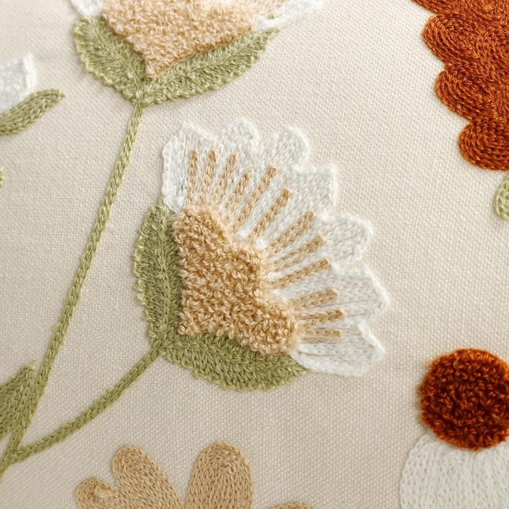 Pastoral Floral Embroidered Cushion Cover Canvas Throw Pillowcase Small Fresh Pillowslip  Bedroom