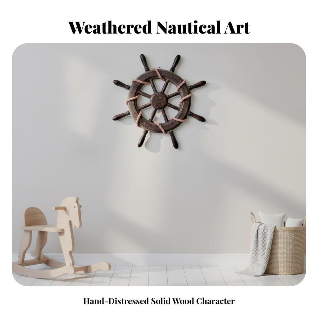 Ship Wheel Wall Decor Seafaring Wooden Hanging Weathered for