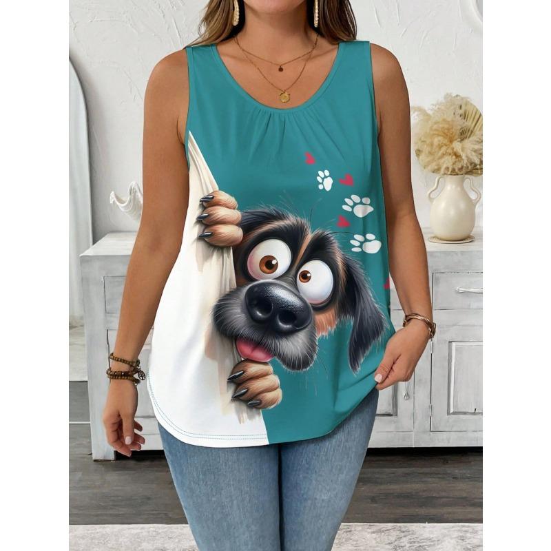 Daily Casual Crew-neck Printed Comfortable Women's Top, Sleeveless T-shirt, Tank Top