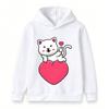 Kids Boys Girls Pullover Hoodie, Cute White Cat Blowing Kiss Print Warm Casual Hooded Sweatshirt for Daily Wear Gift for Cat Lovers, Soft